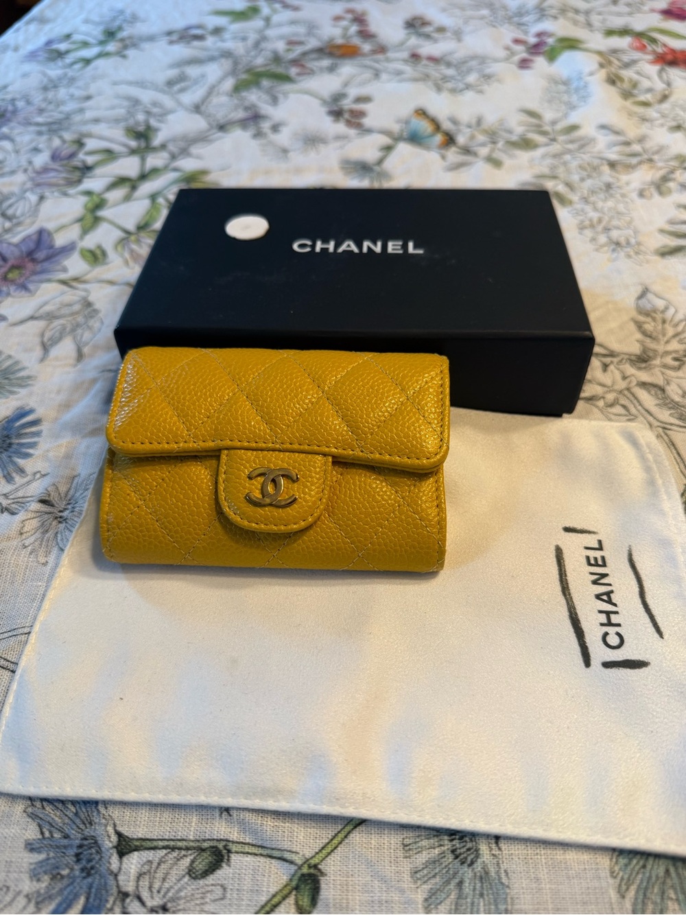 CHANEL Quilted Caviar Leather Small Wallet in Yellow